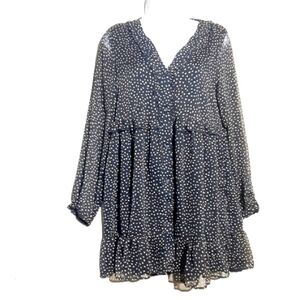 ZARA sheer polka dots long sleeve black& white ruffled baby doll  dress. Medium